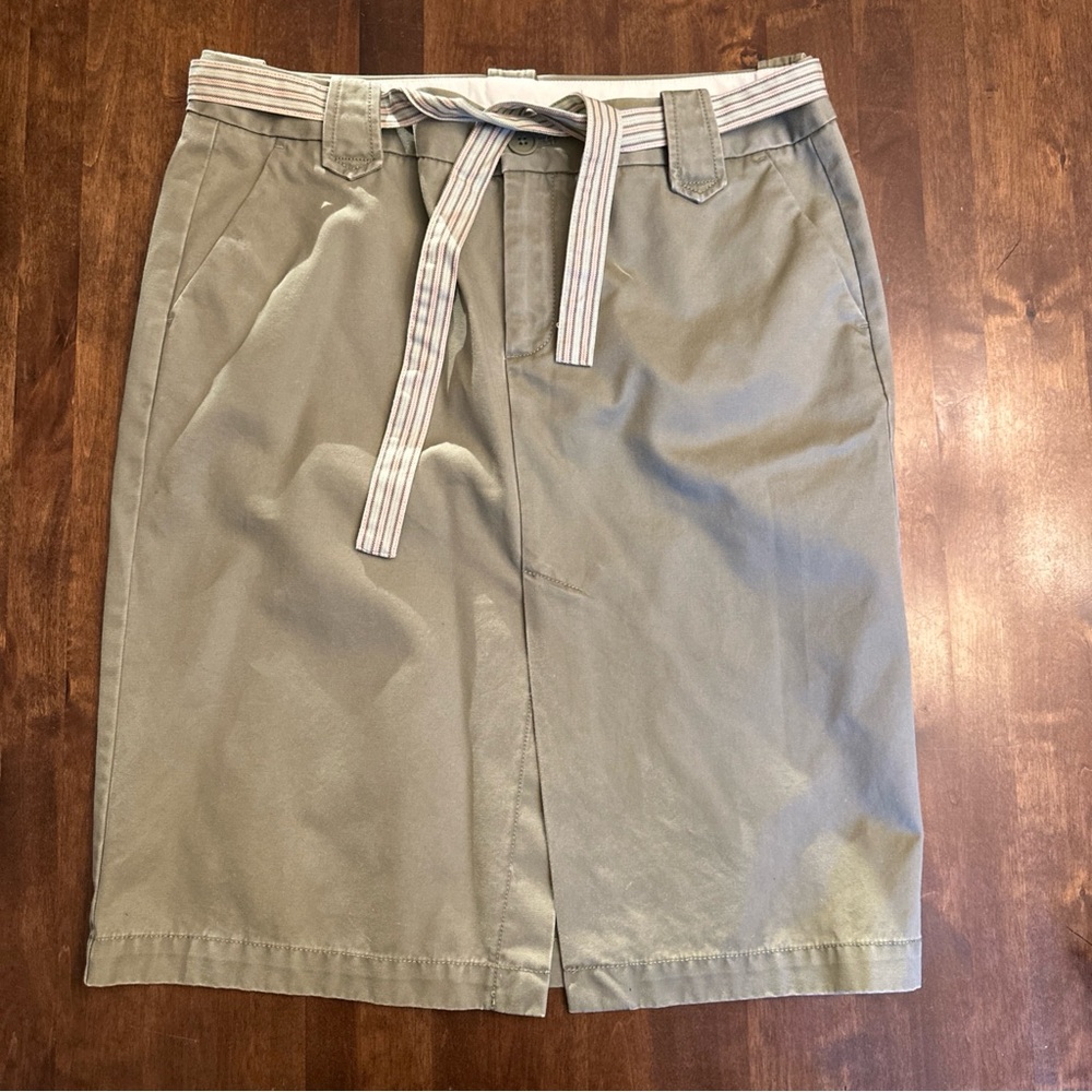 GAP Skirt Size 10 Belted‎ Olive Green Front Slit Casual Office Travel Preppy